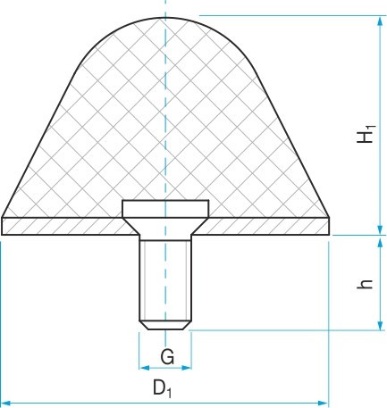 Pryžový doraz kuželový typ.16 - 35x35 M8x16 50ShA tvar 76.16 - N2