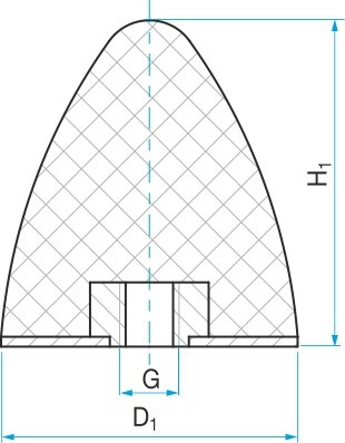 Silentblok - doraz kuželový s maticí typ KP-E 60x40 M10 55ShA - N2