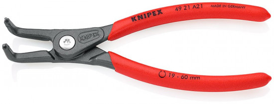 KNIPEX 49 21 A21 Precizní kleště pro vnější poj. kr. 19-60 mm zahnuté 90° pot. plastem, f. na šedo - N2