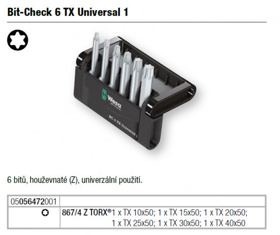 Sada bitů Bit-Check 6 TX Universal 1 (6 ks), WERA, 056472 - N2