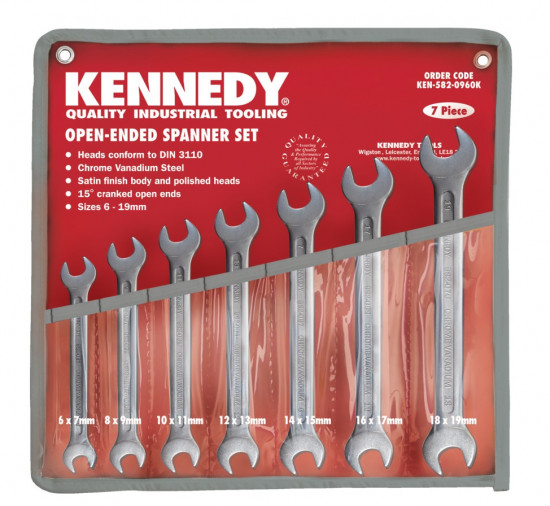 Sada klíčů maticové ploché průmyslové chrom - metrický 6-19 mm 7.dílná sada Kennedy - N2