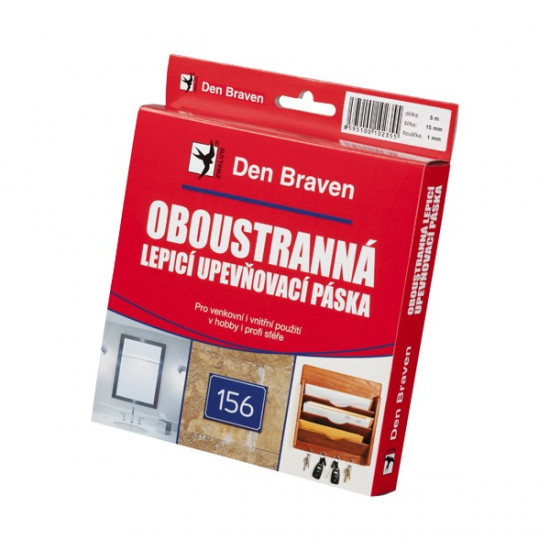 Den Braven Oboustranně lepicí upevňovací páska v krabičce - 15 x 1 mm x 5 m bílá - N2